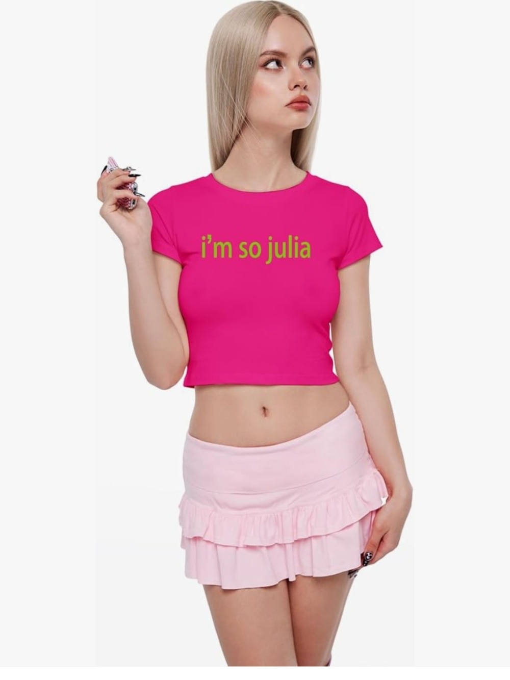 New Y2k I'm So Julia Pink Crop Tee